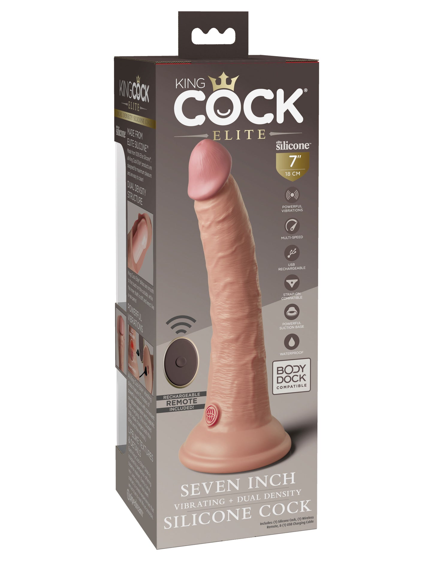 King Cock Elite 7 Inch Vibrating Silicone Dual Density Cock With Remote - Light PD5777-21