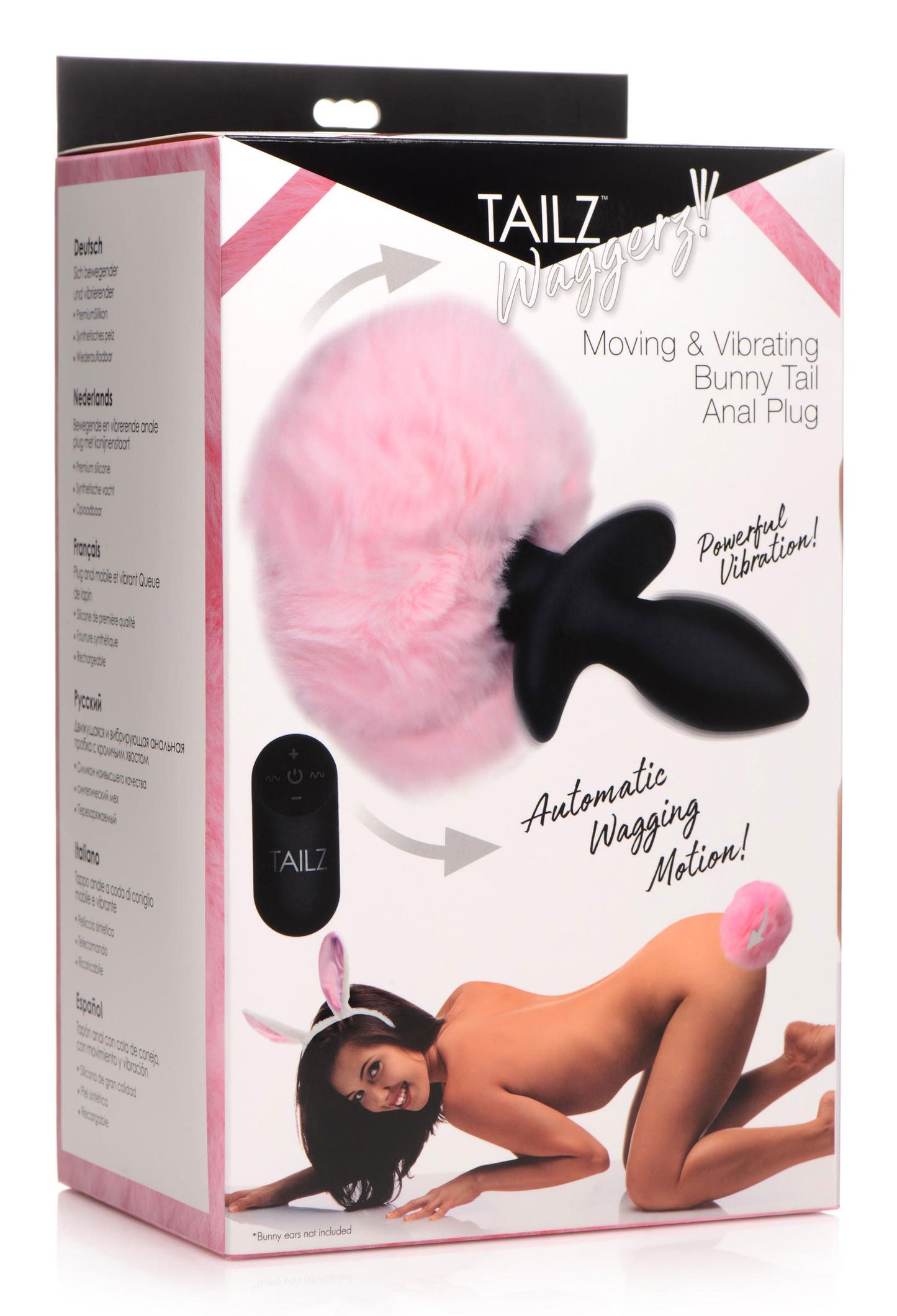 Waggerz Moving and Vibrating Bunny Tail Anal Plug - Pink TZ-AG788
