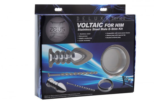 Zeus Deluxe Series Voltaic for Him Stainless Steel Male E-Stim Kit ZE-AE819