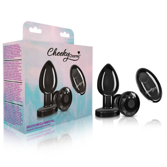 Cheeky Charms - Rechargeable Vibrating Metal Butt Plug With Remote Control - Gunmetal - Medium VB-CC9145
