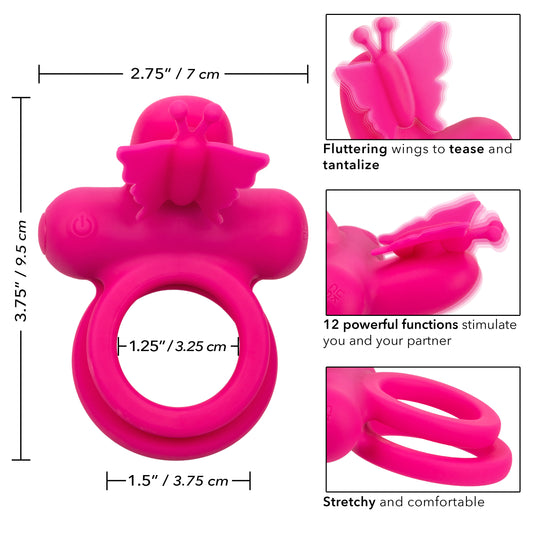 Silicone Rechargeable Dual Butterfly Ring - Pink SE1843353