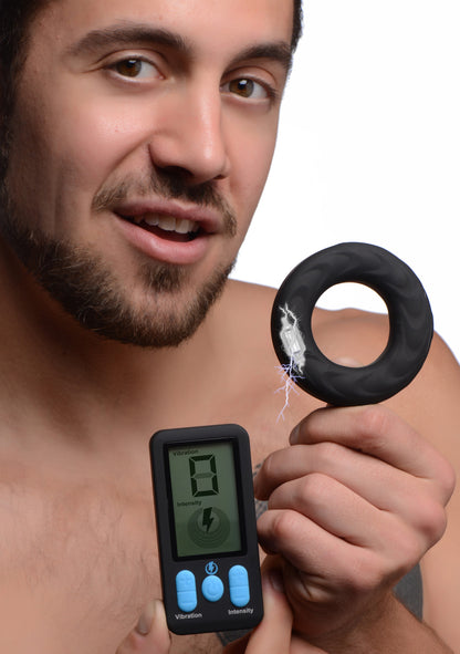 E-Stim Pro Silicone Cock Ring With Remote - Black ZE-AG664