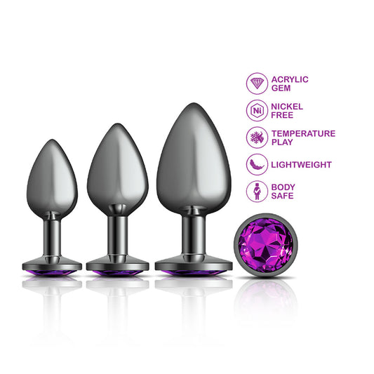 Cheeky Charms - Metal Butt Plug Gunmetal - Round - Deep Purple - Anal Trainer Kit VB-CC9151