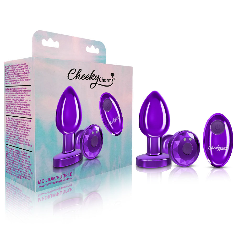 Cheeky Charms - Rechargeable Vibrating Metal Butt  Plug With Remote Control - Purple - Medium VB-CC9149