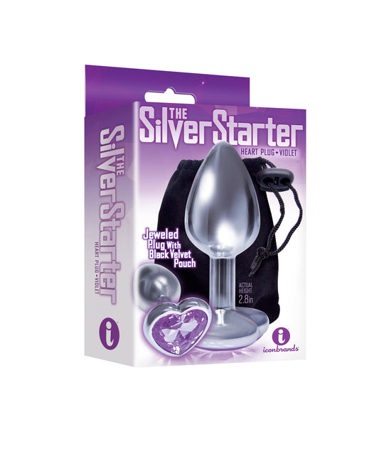The 9's the Silver Starter Heart Bejeweled Stainless Steel Plug - Violet ICB2610-2
