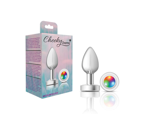 Cheeky Charms-Silver Metal Butt Plug- Light Up-Medium VB-CC9139