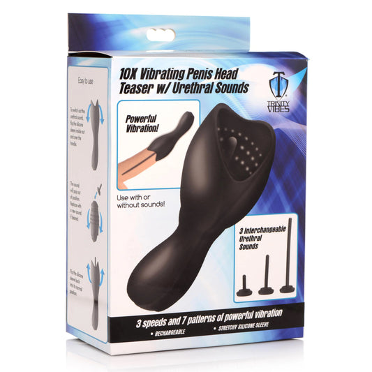 10x Vibrating Penis Head Teaser With Urethral Sounds - Black TV-AG880