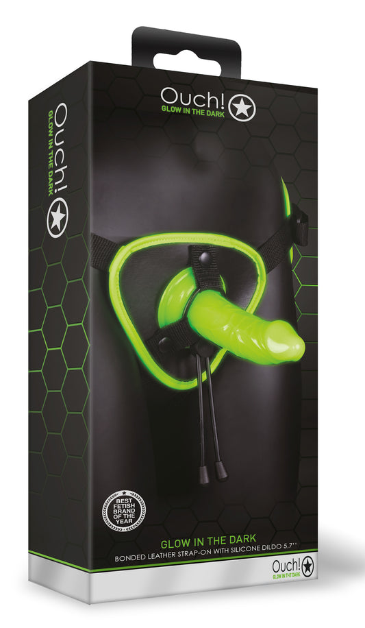 Bonded Leather Strap-on With Silicone Dildo 5.7 Inch - Glow in the Dark OU-OU764GLO