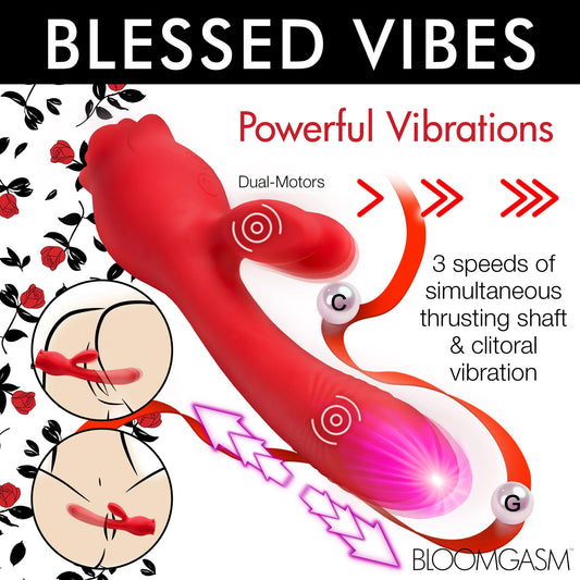 Blooming Bunny Sucking and Thrusting Silicone Rabbit Vibrator - Red INM-AH311
