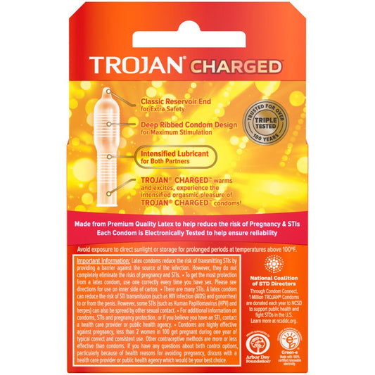 Trojan Intensified Charged Orgasmic Pleasure Condoms - 3 Pack