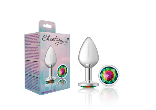 Cheeky Charms-Silver Metal Butt Plug- Round-Rainbow-Medium VB-CC9118