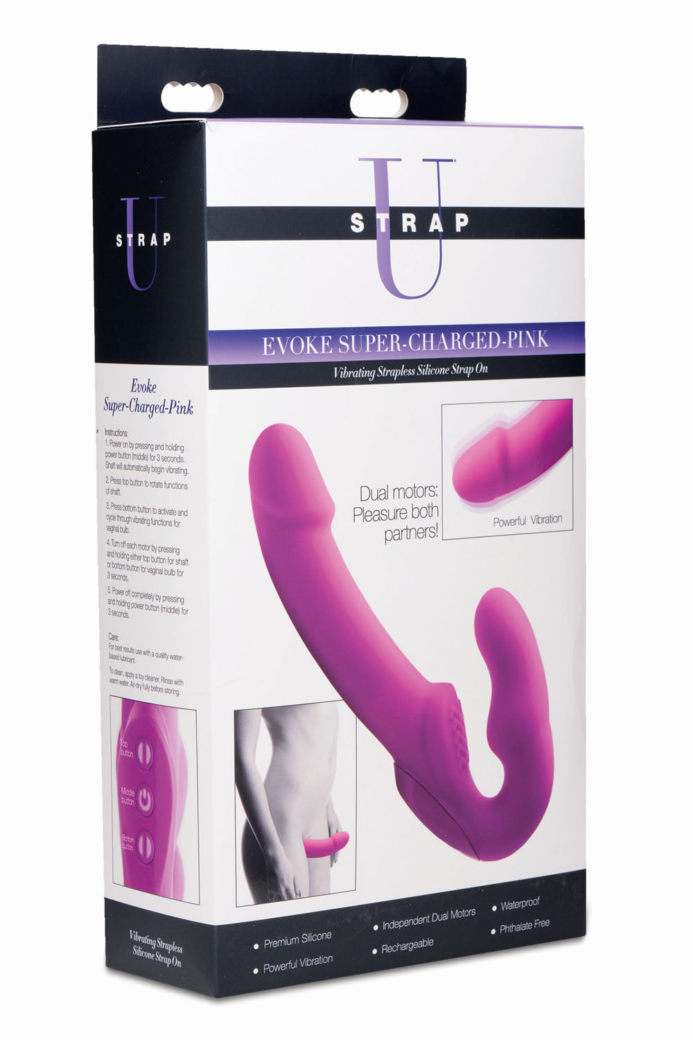 Evoke Rechargeable Vibrating Silicone Strapless Strap on - Pink SU-AF624-PINK