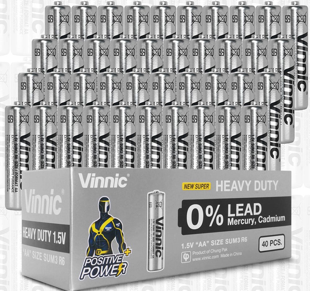 Vinnic Extra Heavy Duty AA Batteries - 4 Pc Shrink Pk. - 40 Pcs. Box SP4