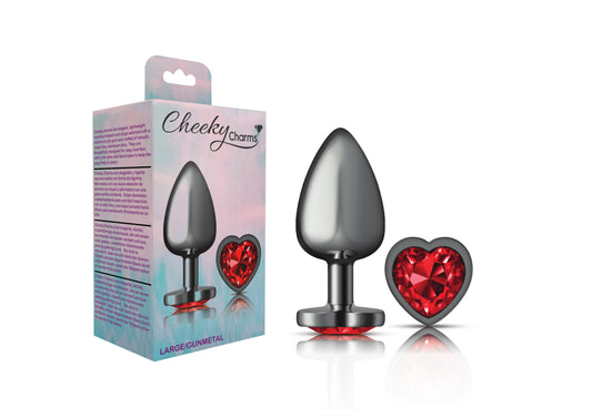 Cheeky Charms-Gunmetal Metal Butt Plug- Heart-Dark Red-Large VB-CC9137