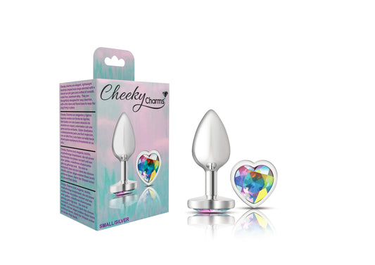 Cheeky Charms-Silver Metal Butt Plug- Heart-Clear-Small VB-CC9126