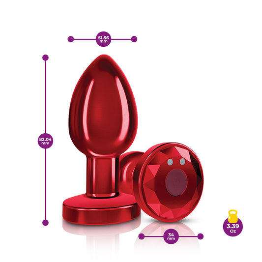 Cheeky Charms - Rechargeable Vibrating Metal Butt  Plug With Remote Control - Red - Medium VB-CC9143