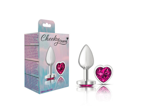 Cheeky Charms-Silver Metal Butt Plug- Heart-Bright Pink-Small VB-CC9129
