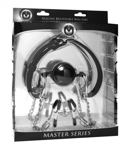 Hinder Silicone Breathable Ball Gag and Nipple Clamps MS-AD699