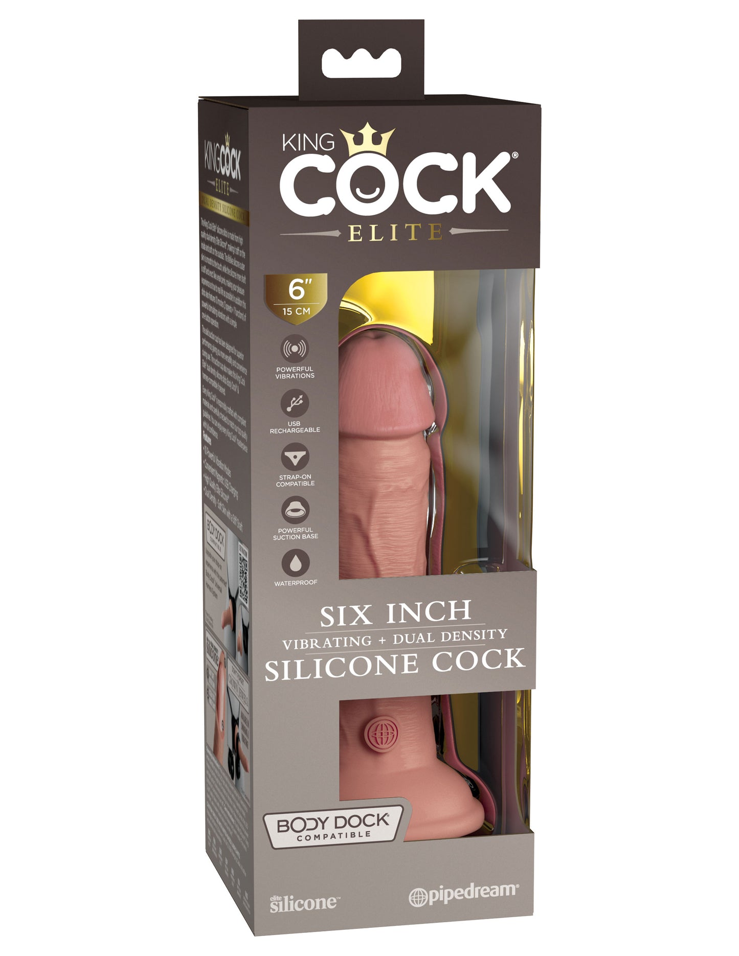 King Cock Elite 6 Inch Vibrating Silicone Dual Silicone Dual Density Cock - Light PD5776-21