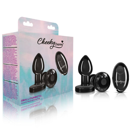 Cheeky Charms - Rechargeable Vibrating Metal Butt  Plug With Remote Control - Gunmetal - Small VB-CC9144