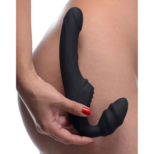 Slim Rider Ribbed Vibrating Silicone Strapless  Strap-On SU-AF840