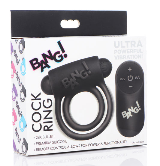 Bang - Silicone Cock Ring and Bullet With Remote Control - Black BNG-AG572-BLK