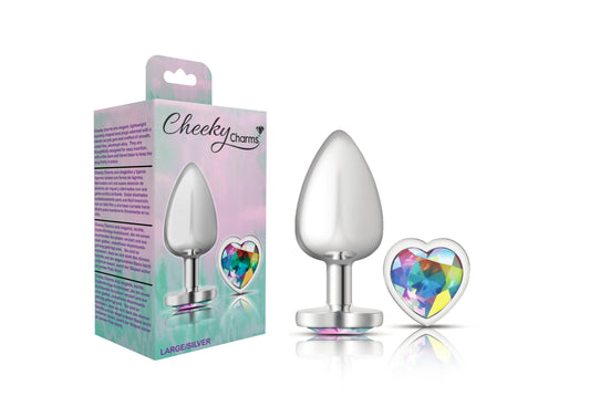 Cheeky Charms-Silver Metal Butt Plug- Heart-Clear-Large VB-CC9128