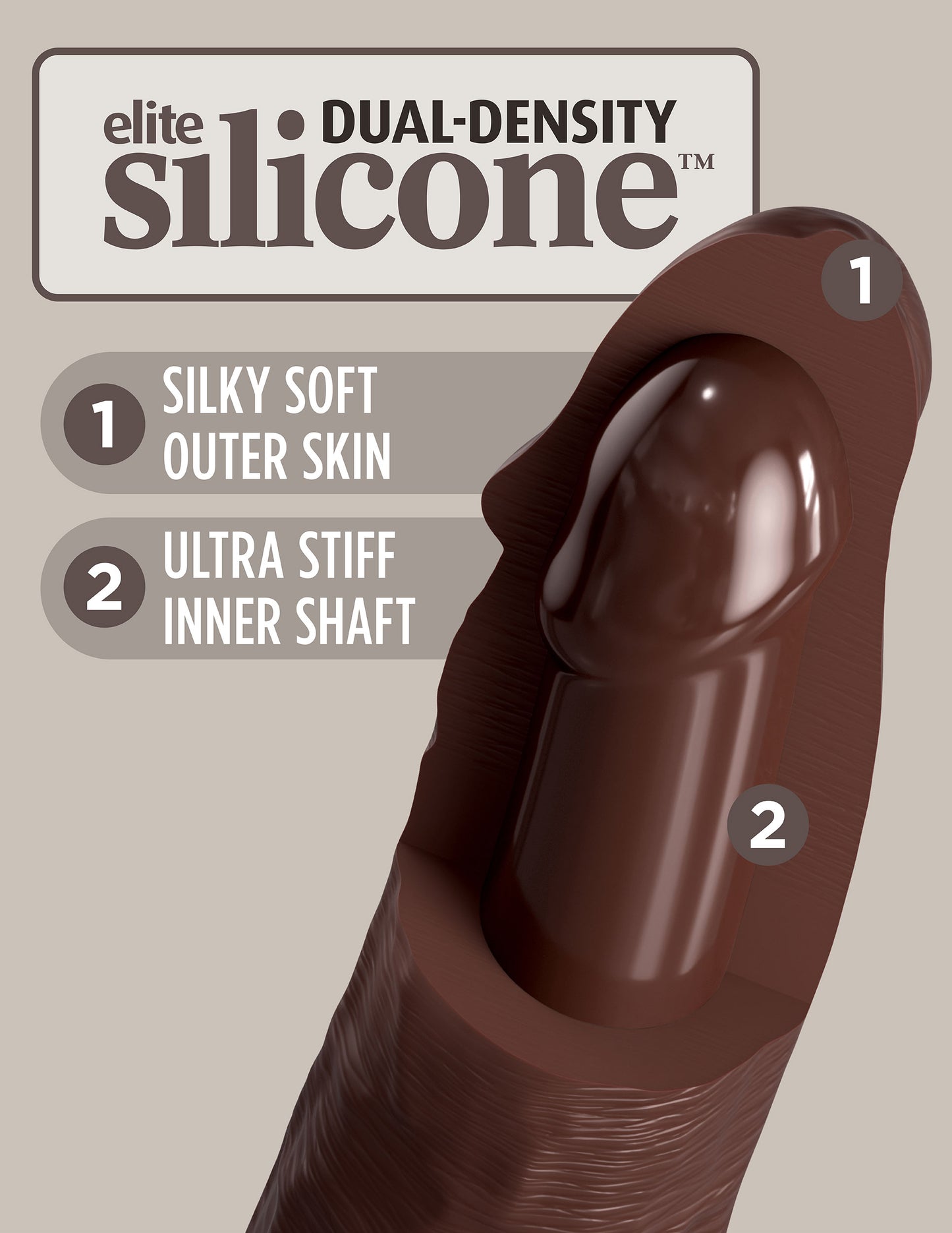 King Cock Elite 8 Inch Dual Density Silicone Cock  - Brown PD5772-29
