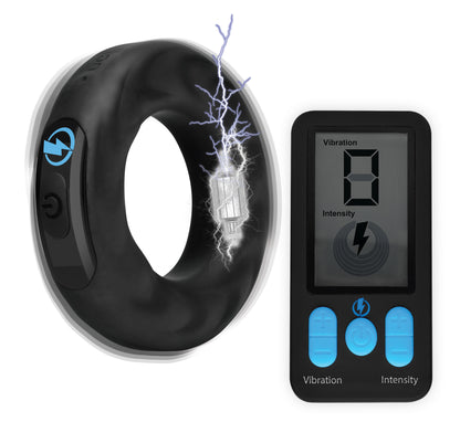 E-Stim Pro Silicone Cock Ring With Remote - Black ZE-AG664