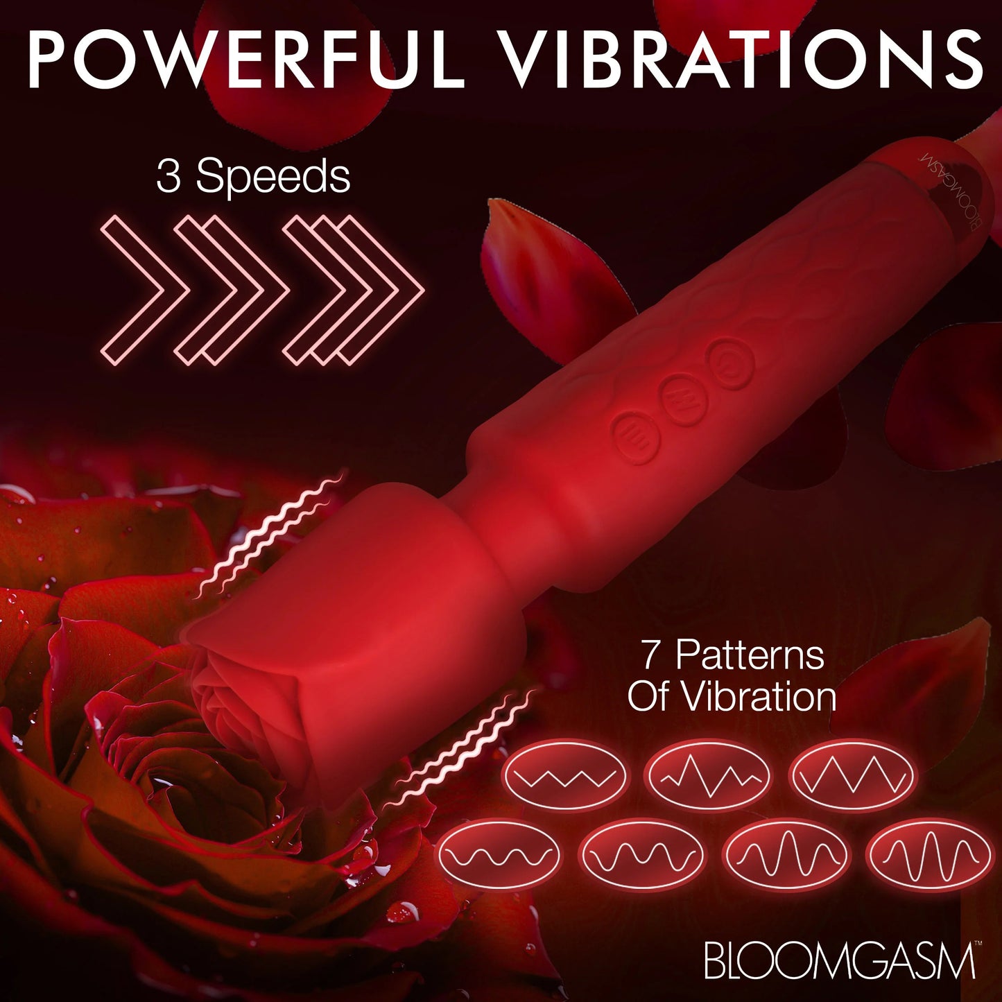 Pleasure Rose 10x Silicone Wand With Rose Attachment - Red INM-AH318