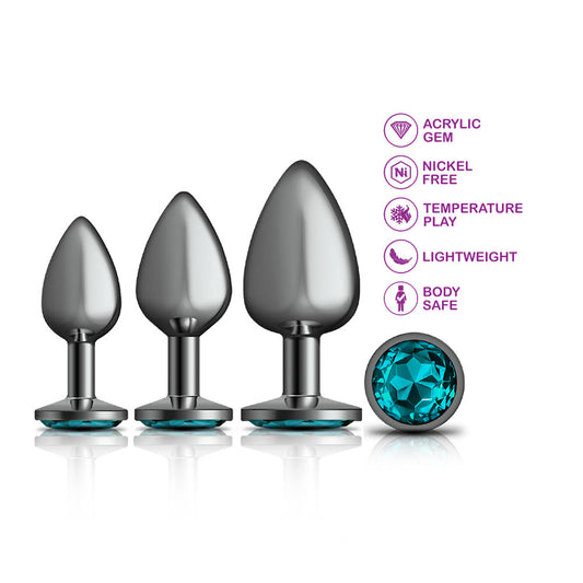 Cheeky Charms - Metal Butt Plug Gunmetal - Round - Teal - Anal Trainer Kit VB-CC9150