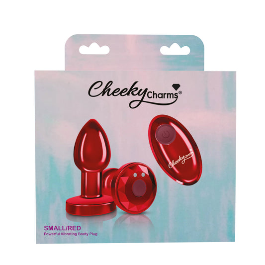 Cheeky Charms - Rechargeable Vibrating Metal Butt Plug With Remote Control - Red - Small VB-CC9142