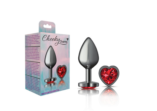 Cheeky Charms-Gunmetal Metal Butt Plug- Heart-Dark Red-Medium VB-CC9136