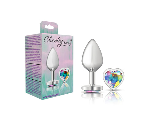 Cheeky Charms-Silver Metal Butt Plug- Heart-Clear-Medium VB-CC9127