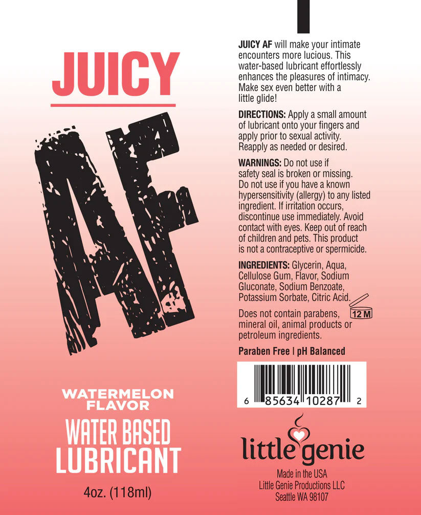 Juicy Af - Watermelon Water Based Flavored Lubricant - 2 Oz