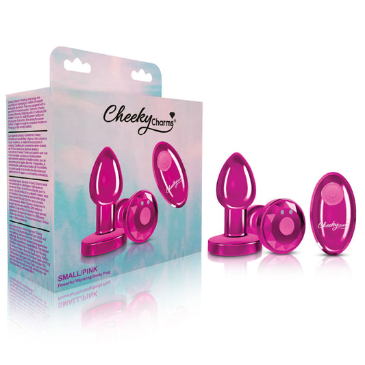 Cheeky Charms - Rechargeable Vibrating Metal Butt Plug With Remote Control - Pink - Small VB-CC9146