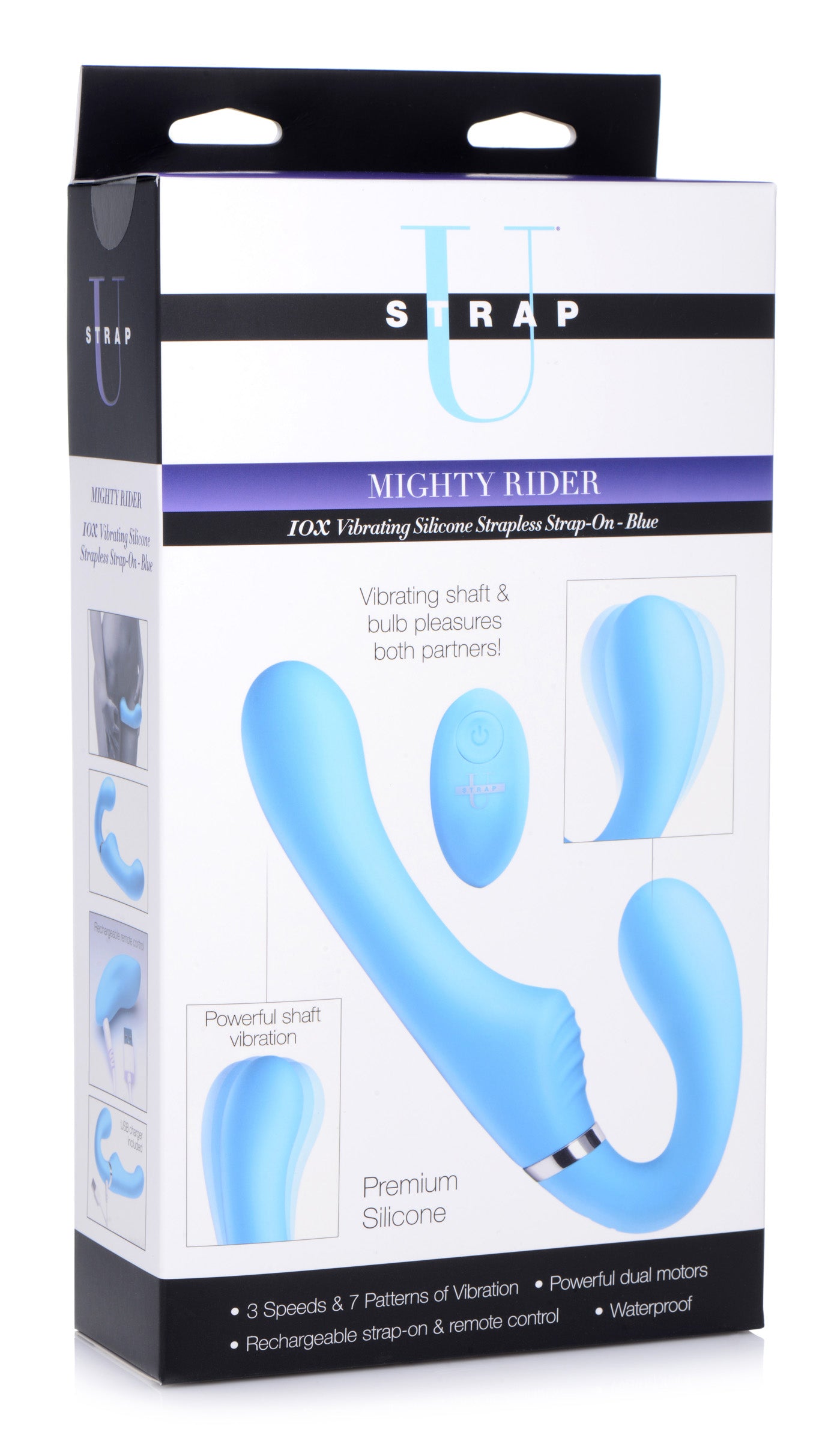 10x Mighty Rider Vibrating Strapless Strap-on - Blue SU-AG557-BLUE