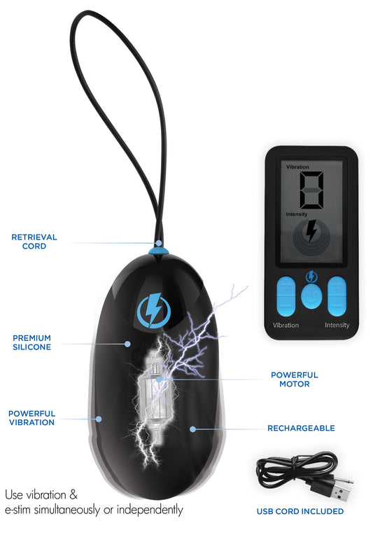 E-Stim Pro Silicone Vibrating Egg With Remote Control - Black ZE-AG662