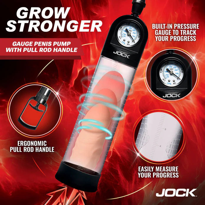 Pump Up Gauge Penis Pump With Pull Rod - Clear