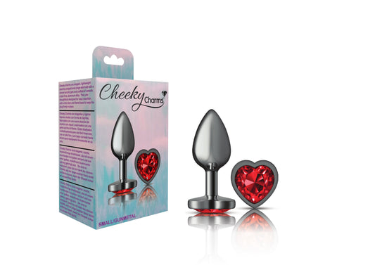Cheeky Charms-Gunmetal Metal Butt Plug- Heart-Dark Red-Small VB-CC9135