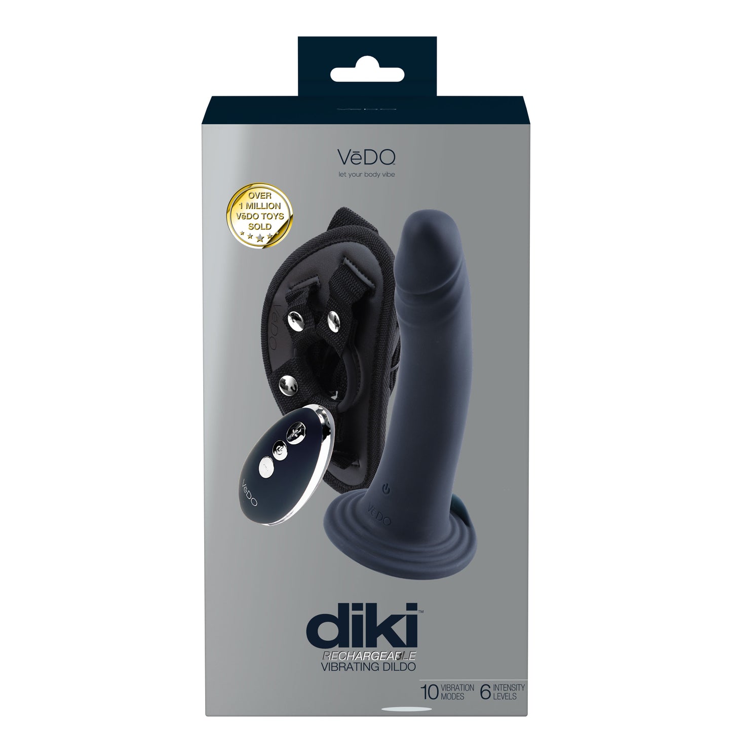 Diki Rechargeable Vibrating Dildo With Harness - Just Black VI-L0208