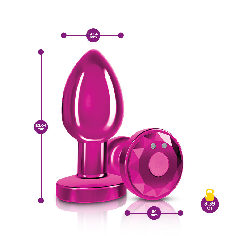 Cheeky Charms - Rechargeable Vibrating Metal Butt  Plug With Remote Control - Pink - Medium VB-CC9147