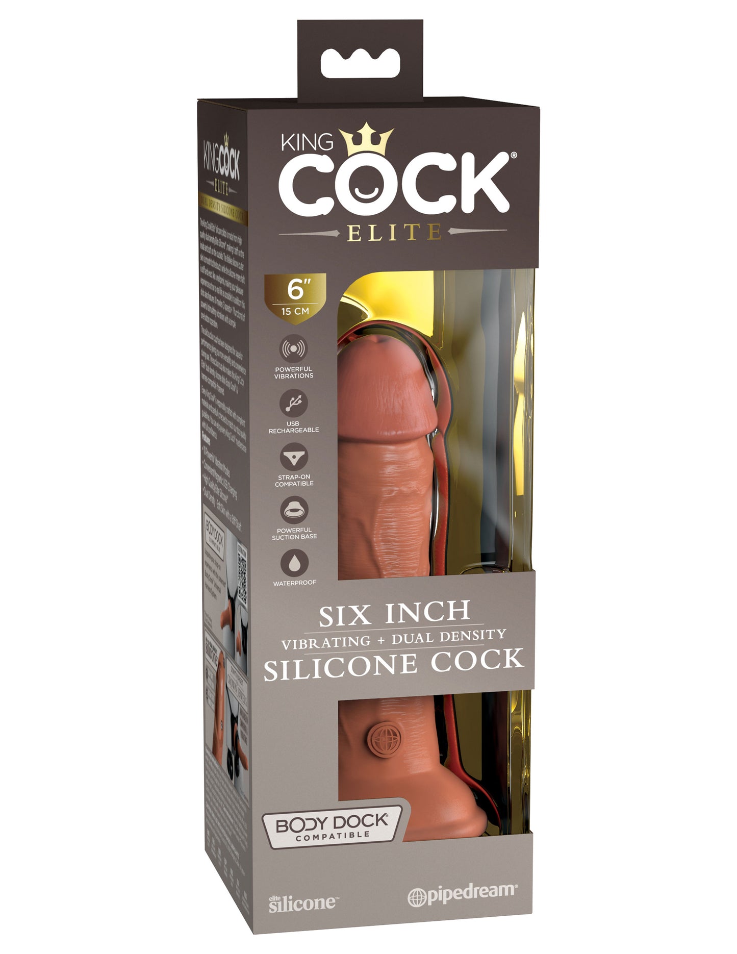 King Cock Elite 6 Inch Vibrating Silicone Dual Silicone Dual Density Cock - Tan PD5776-22