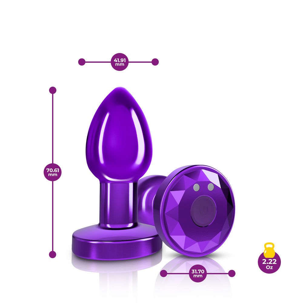 Cheeky Charms - Rechargeable Vibrating Metal Butt  Plug With Remote Control - Purple - Small VB-CC9148