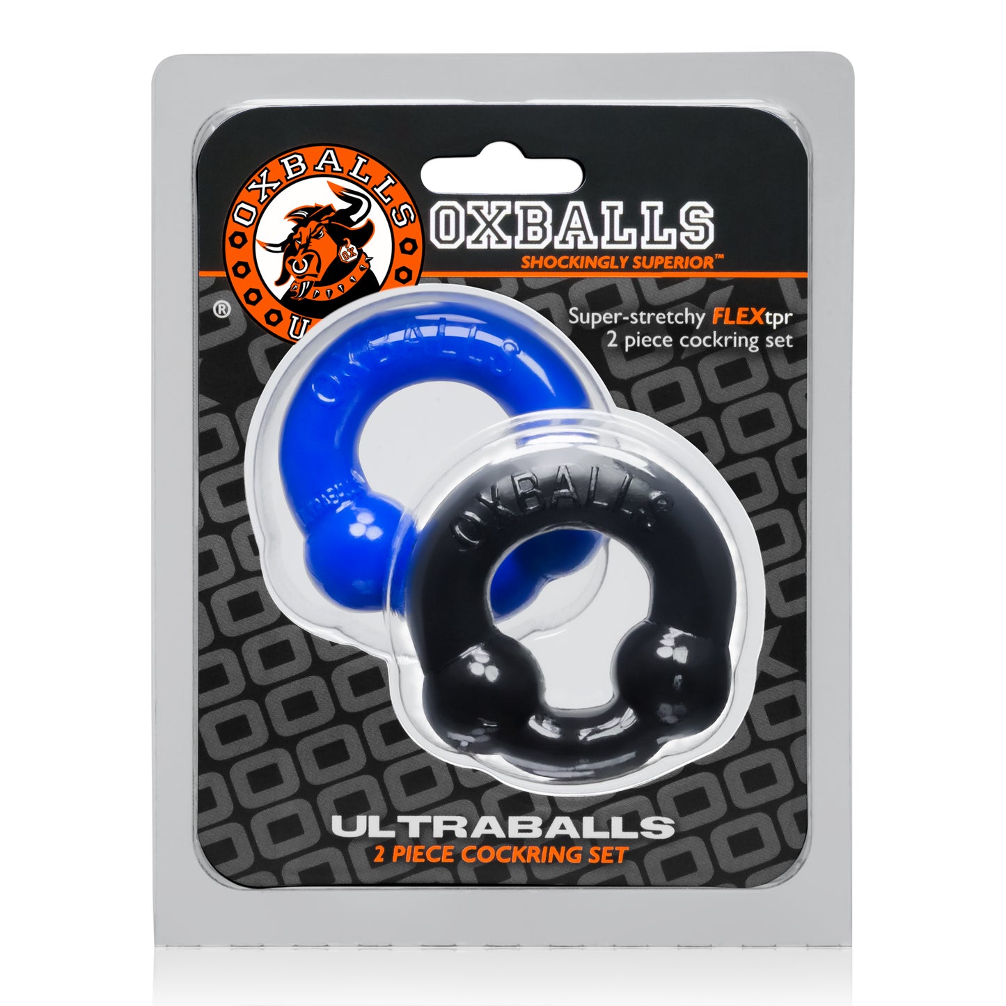 Ultraballs 2- Piece Cockring Set - Black & Police Blue OX-3010-BPB