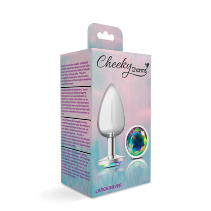 Cheeky Charms-Silver Metal Butt Plug- Round-Clear-Large VB-CC9116