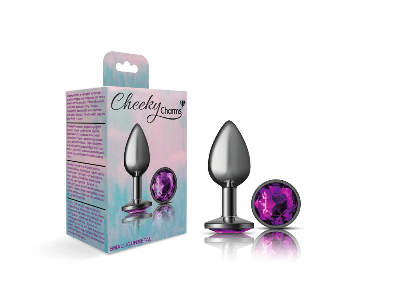 Cheeky Charms-Gunmetal Metal Butt Plug- Round-Deep Purple-Small VB-CC9123