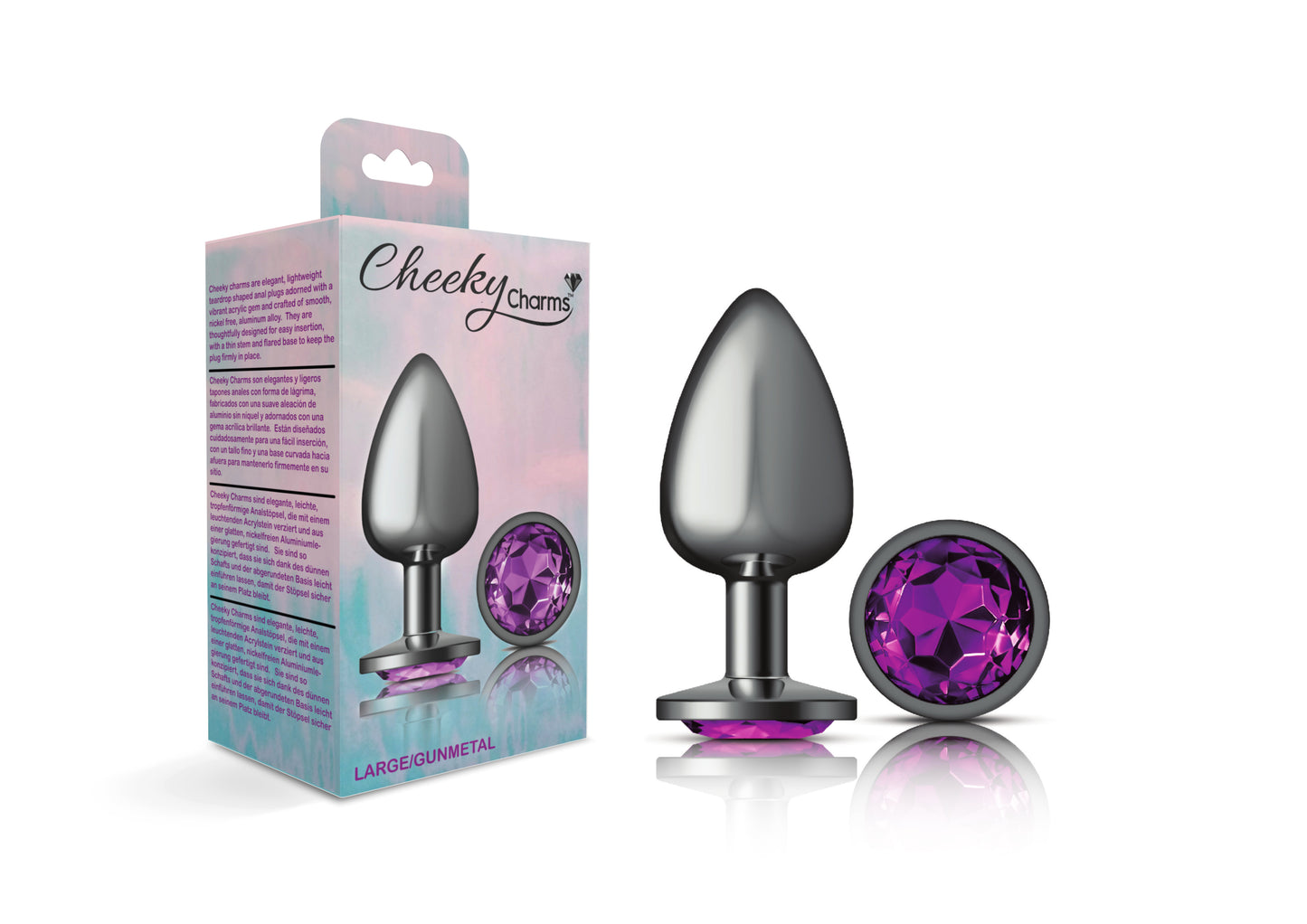 Cheeky Charms-Gunmetal Metal Butt Plug- Round-Deep Purple-Large VB-CC9125