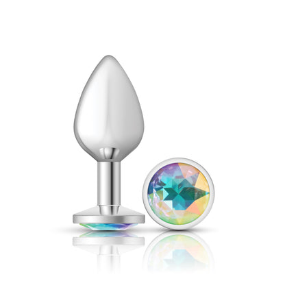 "Clear Iridescent Round Gem Silver Metal Plug - Md VB-CC9115"