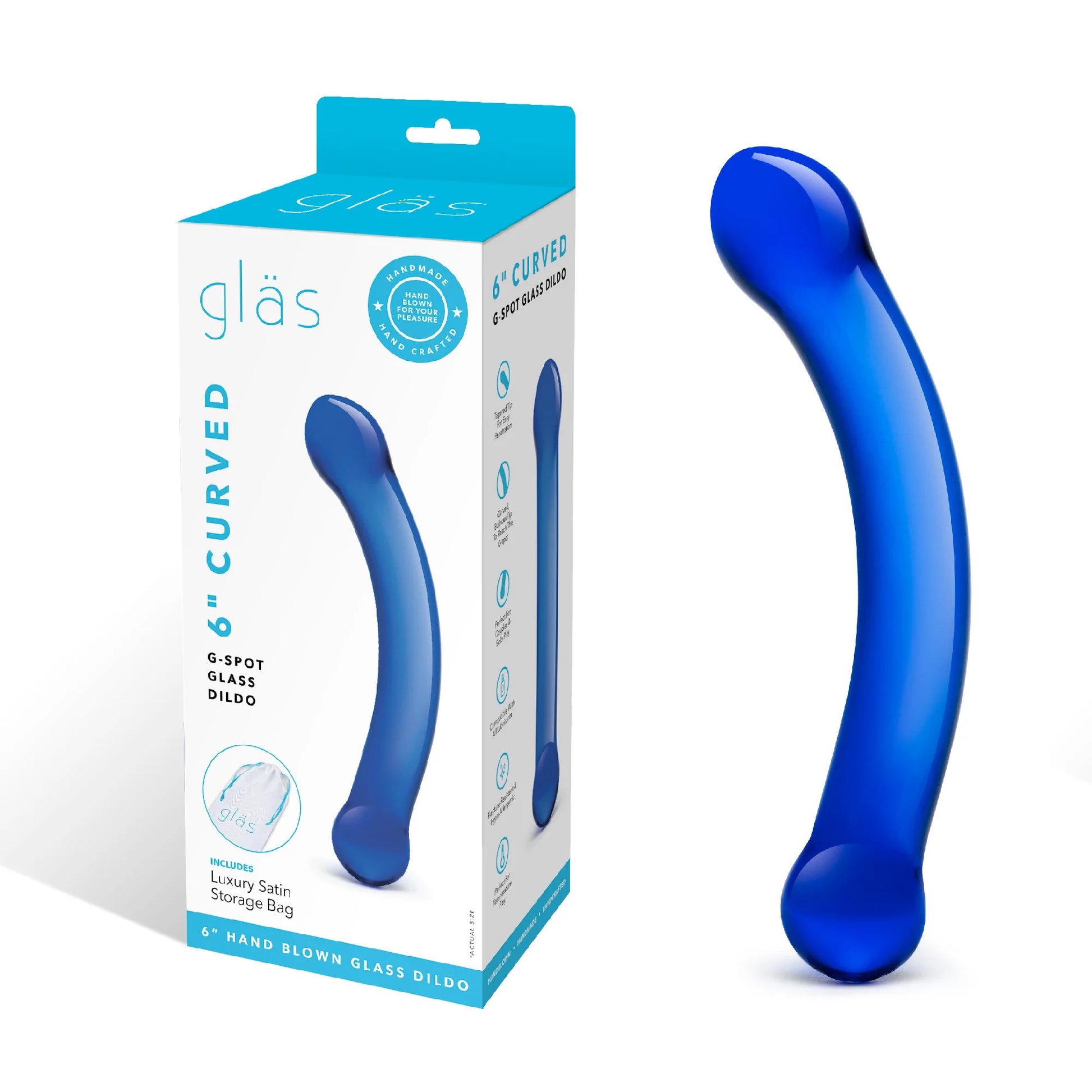 6 Inch Curved G-Spot Blue Glass Dildo GLAS-147